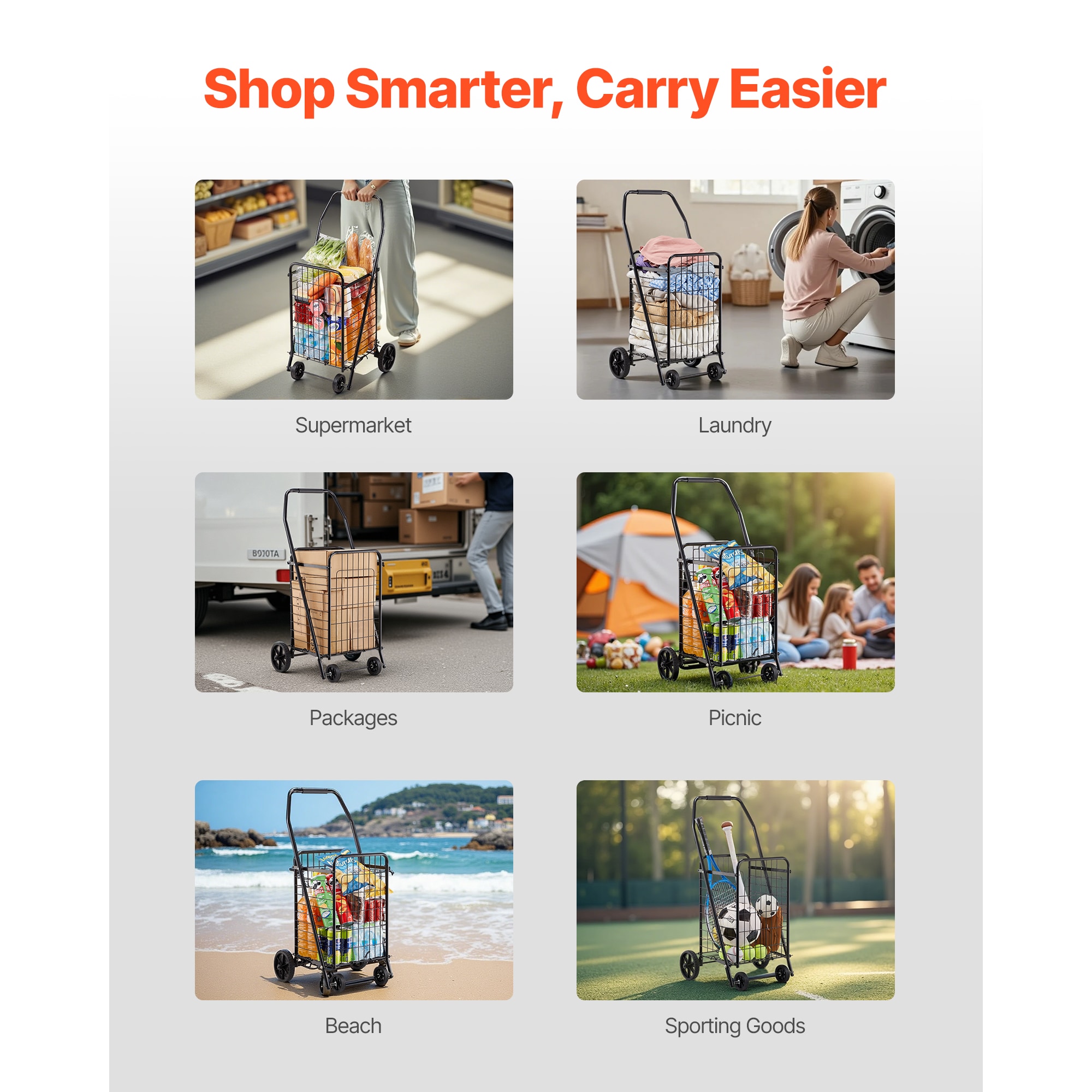 Folding Shopping Cart With Swivel Wheels For Grocery And Laundry_voghion.com
